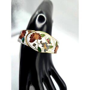 Vintage Chinese Cloisonné Bangle Bracelet – Butterfly & Chrysanthemum